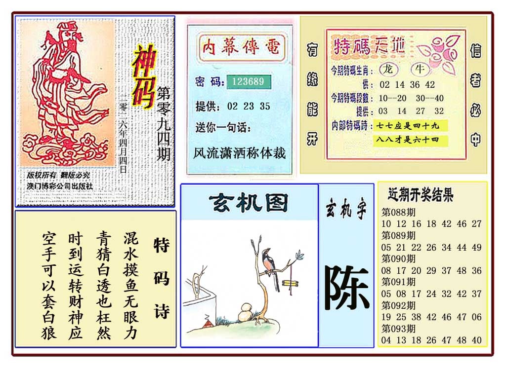 094期黄大仙神码[图]